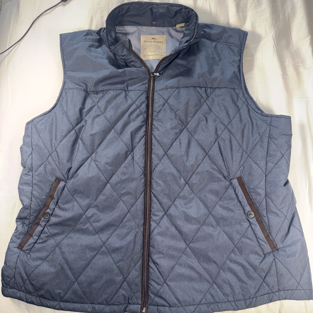 Tommy Bahama Vest Men's 2XL Blue Quilted Nylon Full Zip Pocket Hiking Outdoors‎